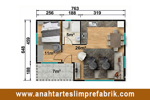 49 metrekare prefabrik ev